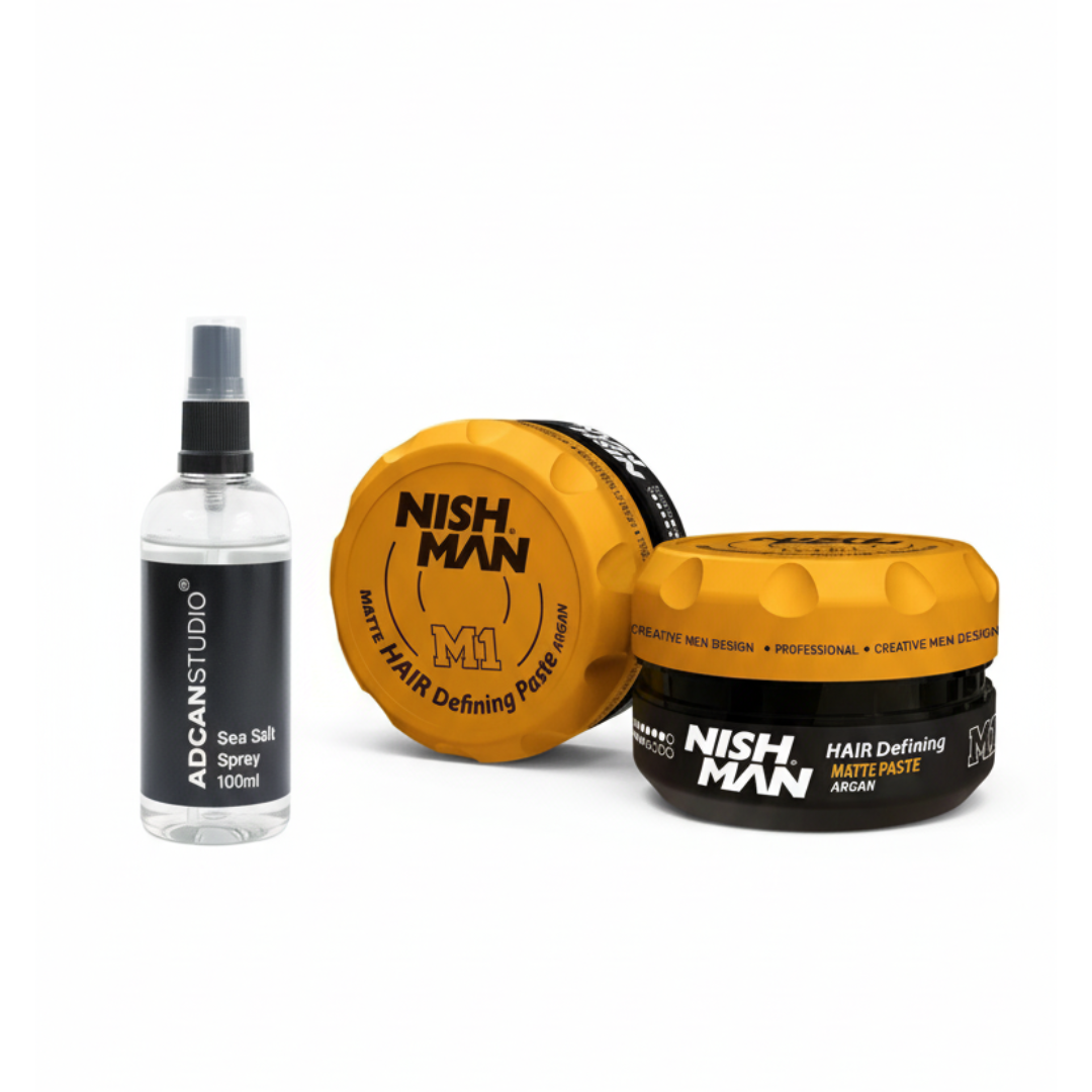 Pack Estilo Natural Nishman + ADCAN | Cera Mate M1 + Sea Salt Spray | Kit de Peinado Masculino