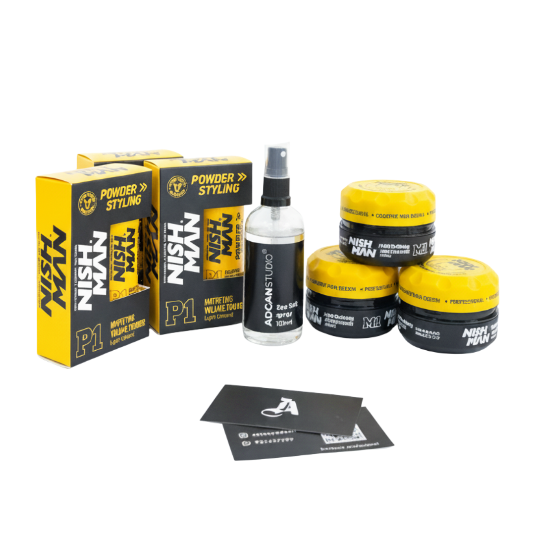 Kit de Estilo Masculino Completo Nishman + ADCAN | Cera M1 + Polvo P1 + Sea Salt Spray | Pack Grooming Hombre